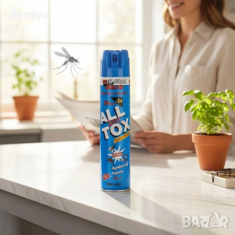 6594 Спрей против насекоми ALL TOX 3в1, мощна защита срещу мухи, комари и хлебарки, 400 мл, снимка 2 - Други - 54213527