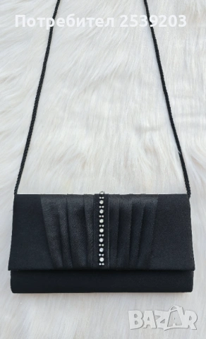 Дамска чанта клъч черен сатен с камъни  , снимка 6 - Чанти - 53919203