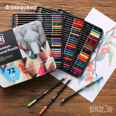 4823 Професионален комплект арт моливи за скициране – 72 прецизни цвята в луксозна метална кутия