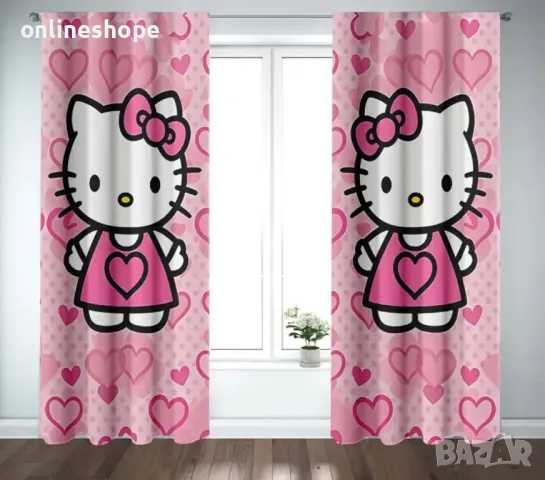 Комплект от 2 броя завеси с дизайн Hello Kitty 130/210, снимка 3 - Пердета и завеси - 49097504