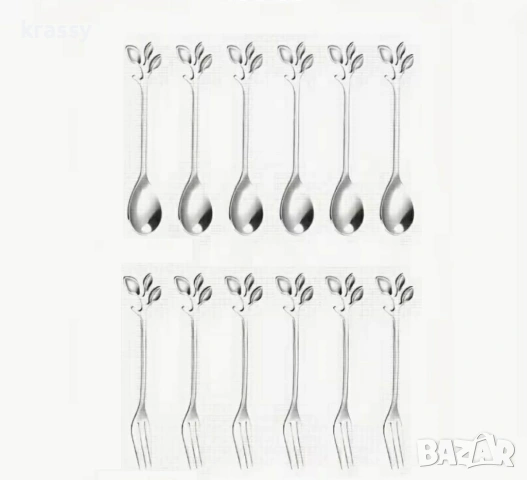 НОВ комплект от лъжички за кафе и вилички за десерт (по 6 бр.), снимка 2 - Аксесоари за кухня - 54016808