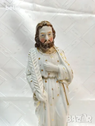 Френска антикварна порцеланова скулптура, религиозна ръчно рисувана  с позлата ,произведена 1860 год, снимка 2 - Антикварни и старинни предмети - 50046620