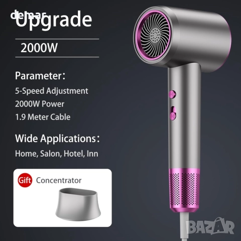 Сешоар за жени и мъже - HundoPony 2000W мощен сешоар с 1 концентратор, професионален йонен, снимка 7 - Сешоари - 52106597