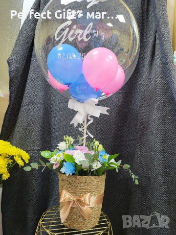 Подаръчна кутия с балон и цветя, снимка 2 - Други - 54028403