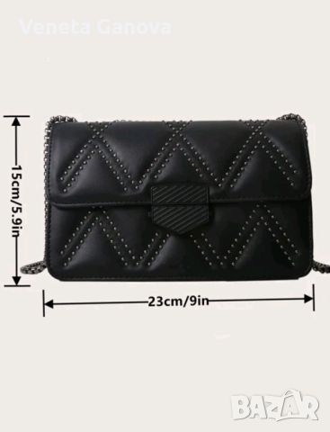 Черна кокетна чанта с две прегради, снимка 7 - Чанти - 45980912