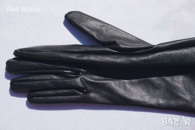 Дълги Черни Ръкавици От Изкуствена Кожа Размер S, снимка 5 - Ръкавици - 45483178