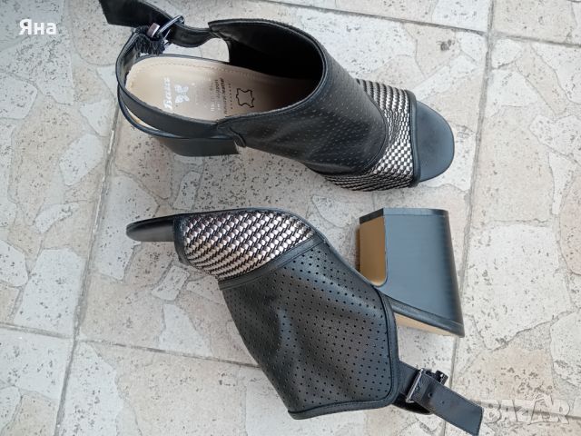 Дамски черни сандали на ток, естествена кожа, №40, снимка 1 - Сандали - 46419219
