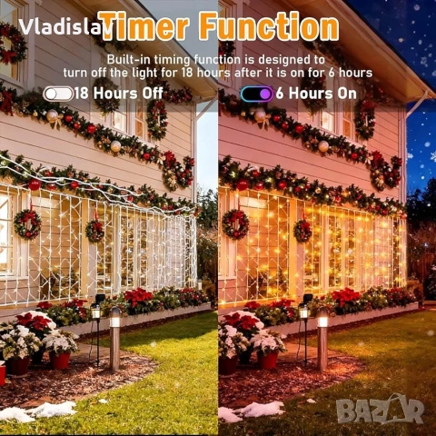 Външна светлинна мрежа 3 x 2 м 208 LED, снимка 10 - Лед осветление - 52418125