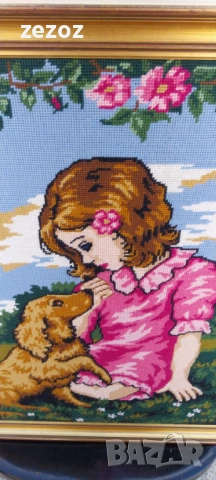 Гоблен"Момиче с куче", снимка 4 - Гоблени - 53809236