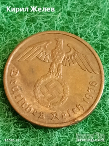 Две монети 1 / 2 райхсфенинг 1938г. Трети Райх Германия с свастика 53322, снимка 4 - Нумизматика и бонистика - 53147453