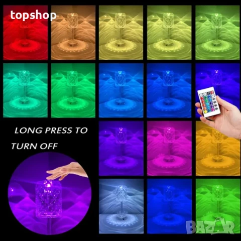 НОВА LED кристална настолна лампа Ausolee, сензорна и димируема [16 цвята и 4 режима] с дистанционно, снимка 10 - Настолни лампи - 50493240