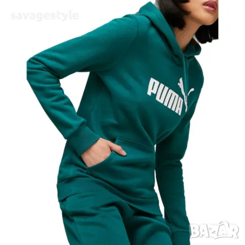 Дамско спортно горнище PUMA Essentials Logo Fleece Hoodie Green, снимка 1 - Спортни екипи - 47662929