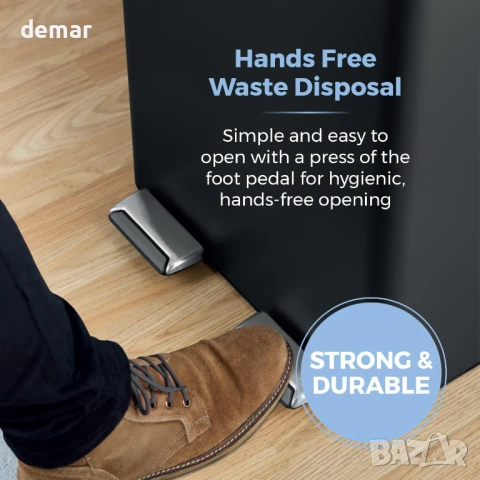 Кош за рециклиране Tower T838023BLK с педал, две отделения по 30 литра, 60 литра, черен, снимка 4 - Други стоки за дома - 50583726