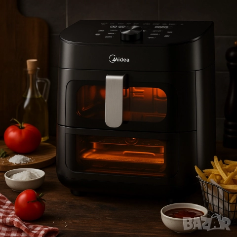 Еър Фрайър 2 в 1 - 11L - Midea MAD1100DADK - С две зони за готвене, 10 програми и 360° циркулация на, снимка 13 - Друга електроника - 51858947
