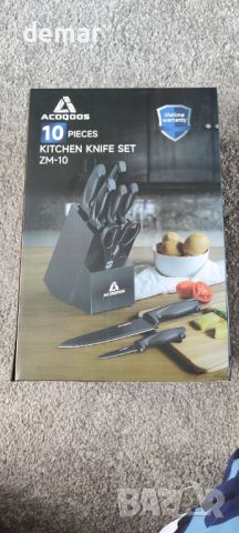 ACOQOOS Комплект ножове с блок, от неръждаема стомана от 10 части с вградена точилка, снимка 9 - Прибори за хранене, готвене и сервиране - 45633408