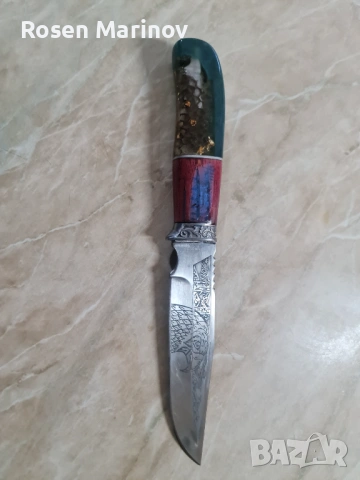Изработен от високо качествена руска стомана 65×13 закален на 56/58 HRC  гравиран в нашата  работилн, снимка 9 - Ножове - 53174849