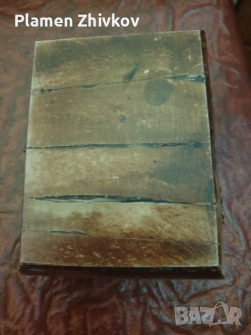 костена инкрустирана кутия  облицована със син бархет, снимка 5 - Антикварни и старинни предмети - 53438163