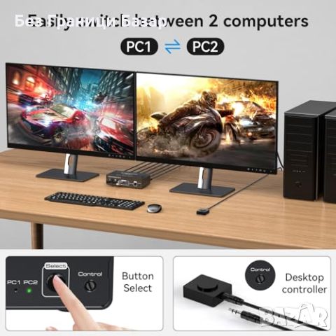 Нов 8K60Hz KVM Switch за 2 Монитора и 2 Компютъра HDMI 4 USB Устройства, снимка 6 - Друга електроника - 46436025