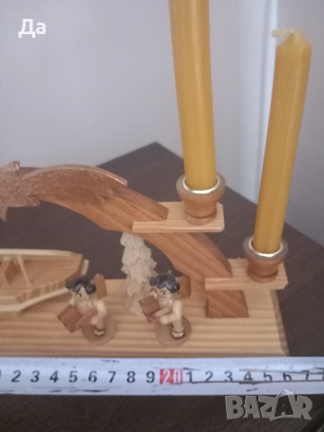 Немски дървени старинни Коледни въртележка и свещник, снимка 2 - Антикварни и старинни предмети - 52751903