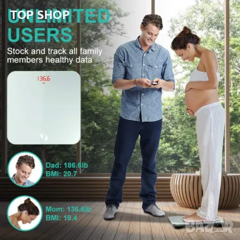 Нов Смарт кантар до 180кг Цифрова везна за баня измерва тегло BMI, снимка 7 - Други стоки за дома - 49657596