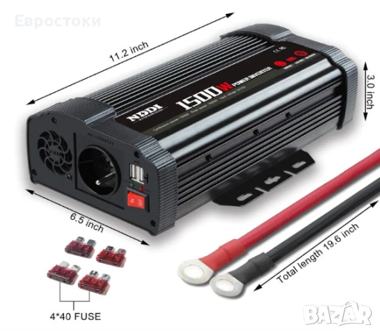 Инвертор NDDI POWER 1500 W преобразувател на напрежение 12 V към 230 V, 3.1 A двоен USB порт, снимка 3 - Аксесоари и консумативи - 50586791