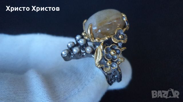 Сребърен грандиозен бутикав пръстен авторски уникат с косите на венера, снимка 2 - Пръстени - 46264039