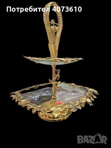 Луксозна двуетажна декорация в златисто със стъклени основи, снимка 2 - Статуетки - 45387804