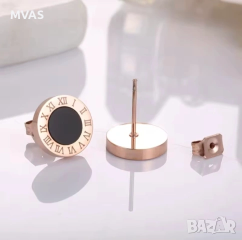 Нови дамски кръгли обеци Zara дизайн черни с розово злато, снимка 4 - Обеци - 52582793