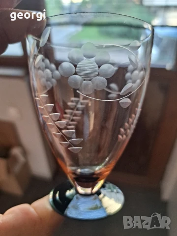 стъклена гравирана чаша за ракия цветно стъкло   26/1, снимка 2 - Чаши - 50501071