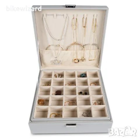 Frebeauty Органайзер за обеци и бижута 50 отделения, двуслойна кутия НОВО, снимка 5 - Други - 49868269