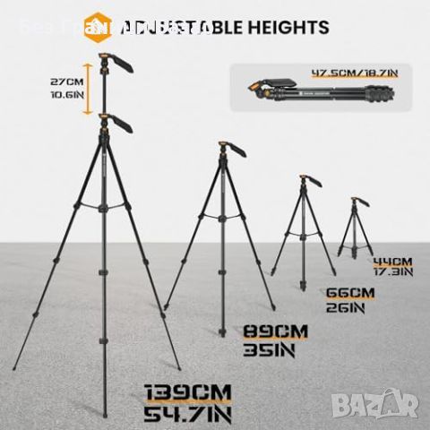 Нов Лек Статив за Камера и Телефон 139см Алуминиев Видео трипод, снимка 2 - Чанти, стативи, аксесоари - 45660102