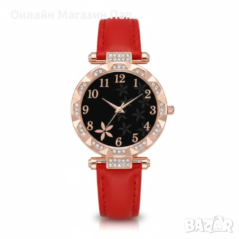 РАЗПРОДАЖБА! Дамски кварцов часовник с камъни – кожена каишка в различни цветове, снимка 7 - Дамски - 52348140