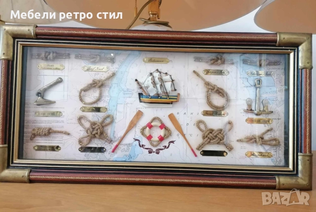 Красива и стилна ретро колекция  ''Корабна картина''. Декорация от  дърво, стъкло и меден обков. 