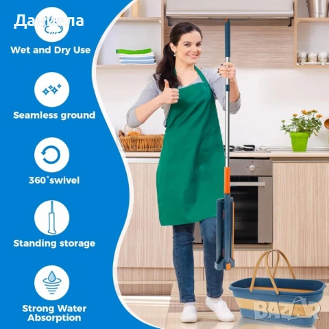 Комплект моп с 360° въртене и сгъваема кофа, снимка 3 - Мопове, кофи, четки и метли - 50788571