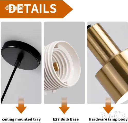 Индустриален висящ аплик Mikeru, 12 см златен висящ аплик, винтидж, снимка 3 - Лампи за таван - 50422158