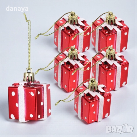 6210 Коледни играчки за елха с форма на подарък, 6 броя