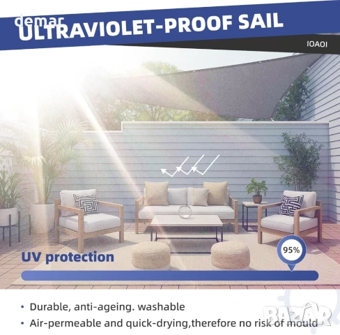 IOAOI Сенник за сянка, водоустойчив, 3x4x5M правоъгълен триъгълник, 95% UV защита, тъмносив, снимка 5 - Други стоки за дома - 50950385