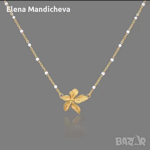 Колие с цвете бижу медальон синджирче от неръждаема стомана, снимка 3 - Колиета, медальони, синджири - 49713474