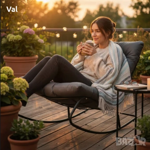 Комфортен люлеещ се стол с дебела възглавница – идеален за релакс у дома и навън, снимка 4 - Градински мебели, декорация  - 53991788