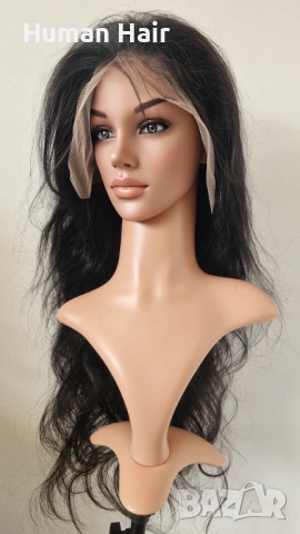 Черна чуплива естествена бразилска перука 70-75 см с дантелена зона 13x6