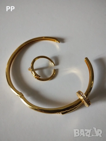 Комплект гривна и пръстен пирон с кристалчета. , снимка 3 - Пръстени - 54213173