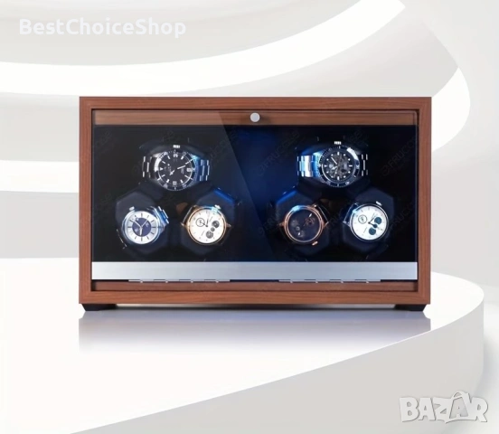 Елегантна автоматична дървена кутия за навиване на 6 часовника.