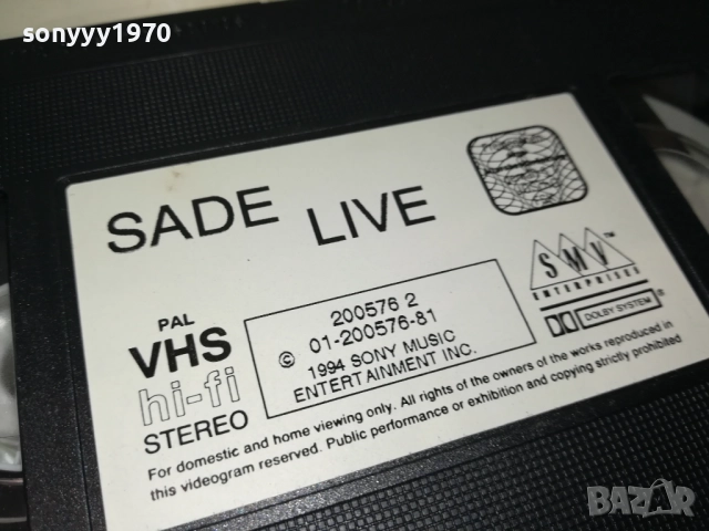 SADE-ORIGINAL HI-FI VHS VIDEO TAPE 2408251058, снимка 10 - Други музикални жанрове - 51470904