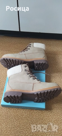 Боти/ кубинки в бежов цвят, велур, 39 номер., чисто нови, снимка 3 - Дамски боти - 53141434