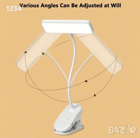 LED настолна лампа, с щипка, 3 режима на осветление, безжична, бяла, снимка 2 - Лед осветление - 54196662