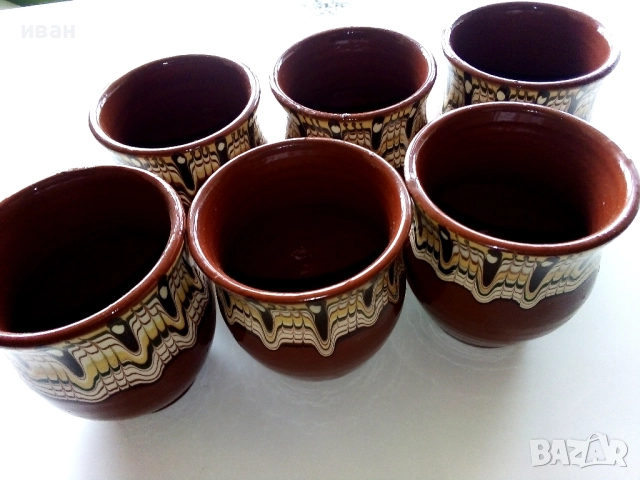 Стари неупотребявани глинени чаши 6бр.комплект