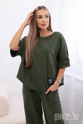 Дамски памучен комплект блуза + панталон, 11цвята , снимка 2 - Комплекти - 46468229