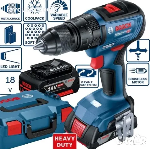 BOSCH GSB 18V-50, акумулаторен безчетков винтоверт, ударен, 18V, зарядно, 2х5Ah и куфар L-boxx, снимка 5 - Винтоверти - 47003396