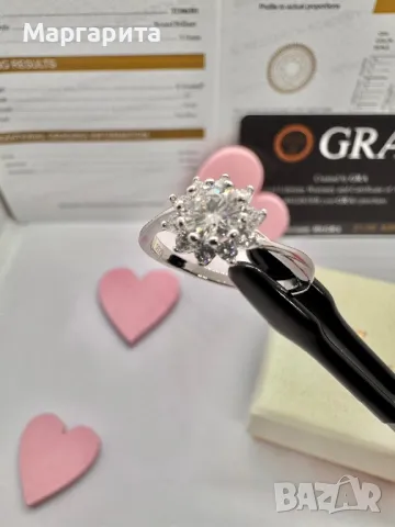 Сребърен пръстен с мойсанит (диамант) 0.5 карата , снимка 6 - Пръстени - 50437254