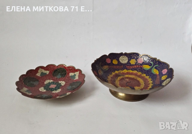 2 бонбониери от масивен месинг цветно гравирани и рисувани